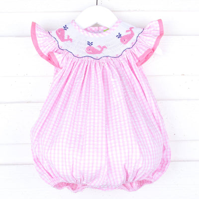 Whale Time Pink Smocked Angel Sleeve Bubble