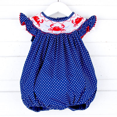Silly Crab Royal Blue Smocked Angel Sleeve Bubble