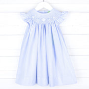Seashell Treasure Blue Smocked  Angel Sleeve Dress