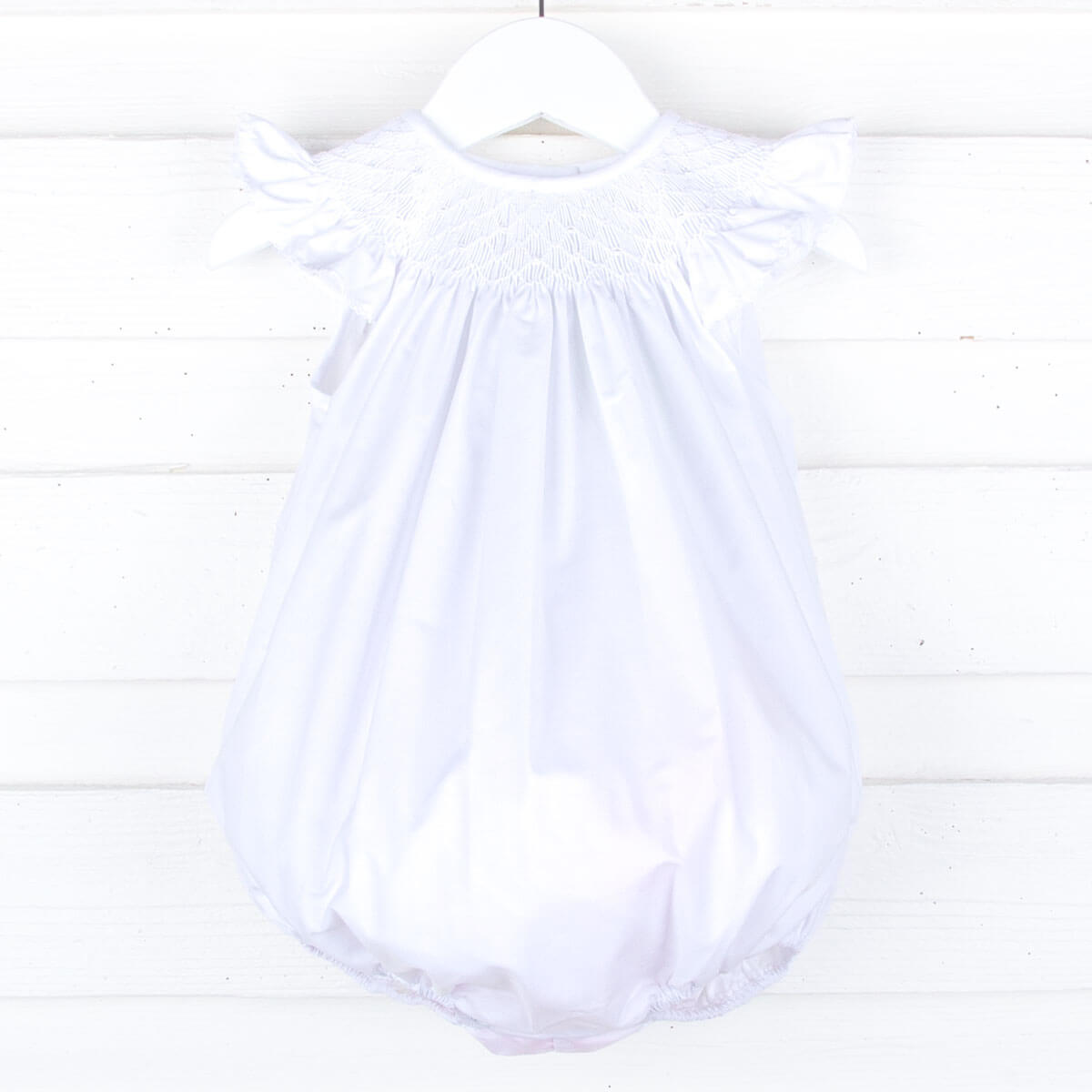 Shine Like A Pearl White Smocked Bubble – Classic Whimsy