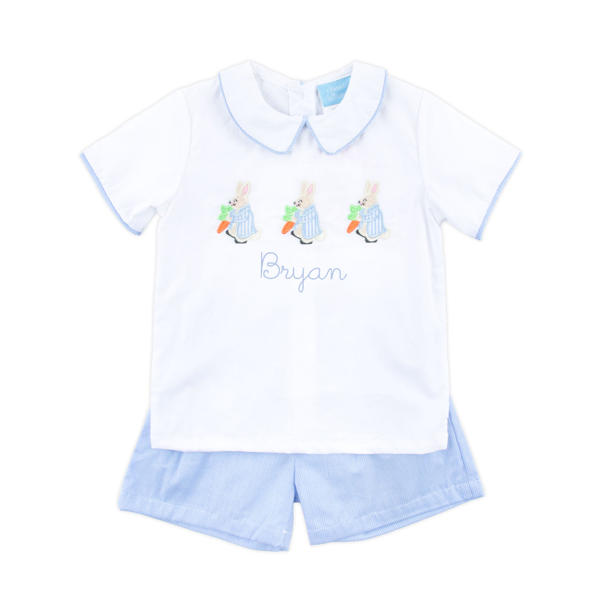 Storybook Rabbit Blue Gingham Collared Short Set