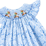 Storybook Rabbit Blue Floral Smocked Bubble