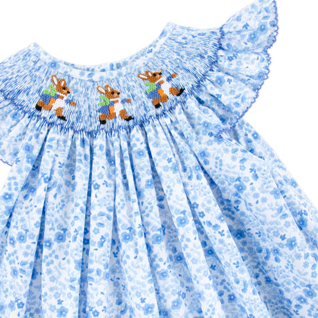 Storybook Rabbit Blue Floral Smocked Bloomer Set