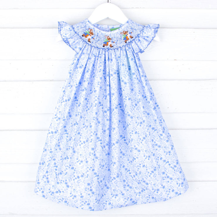 Storybook Rabbit Blue Floral Smocked Dress