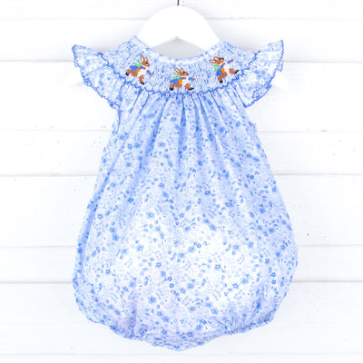 Storybook Rabbit Blue Floral Smocked Bubble