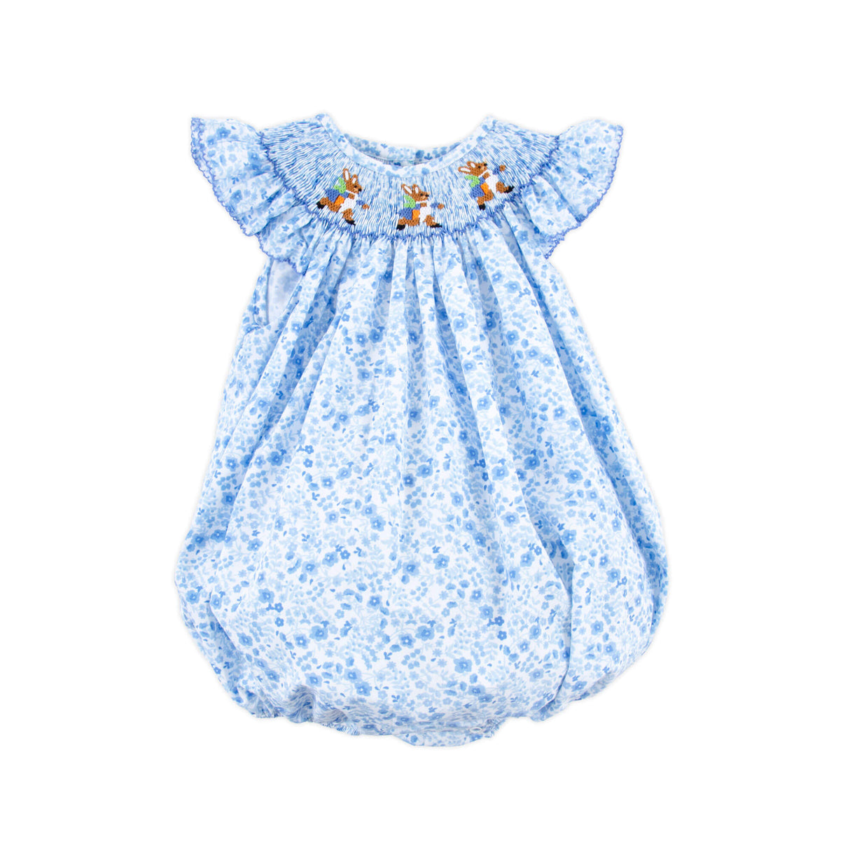 Storybook Rabbit Blue Floral Smocked Bubble
