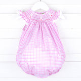 Funny Bunny Pink Plaid Smocked Bubble
