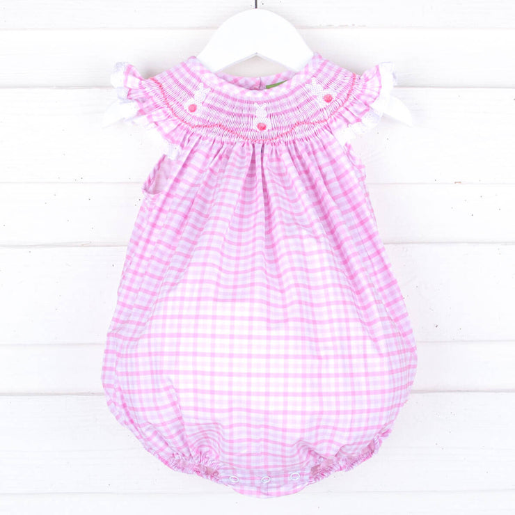 Funny Bunny Pink Plaid Smocked Bubble