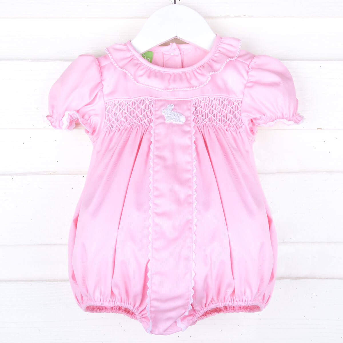French Knot Bunny Pink Smocked Bubble