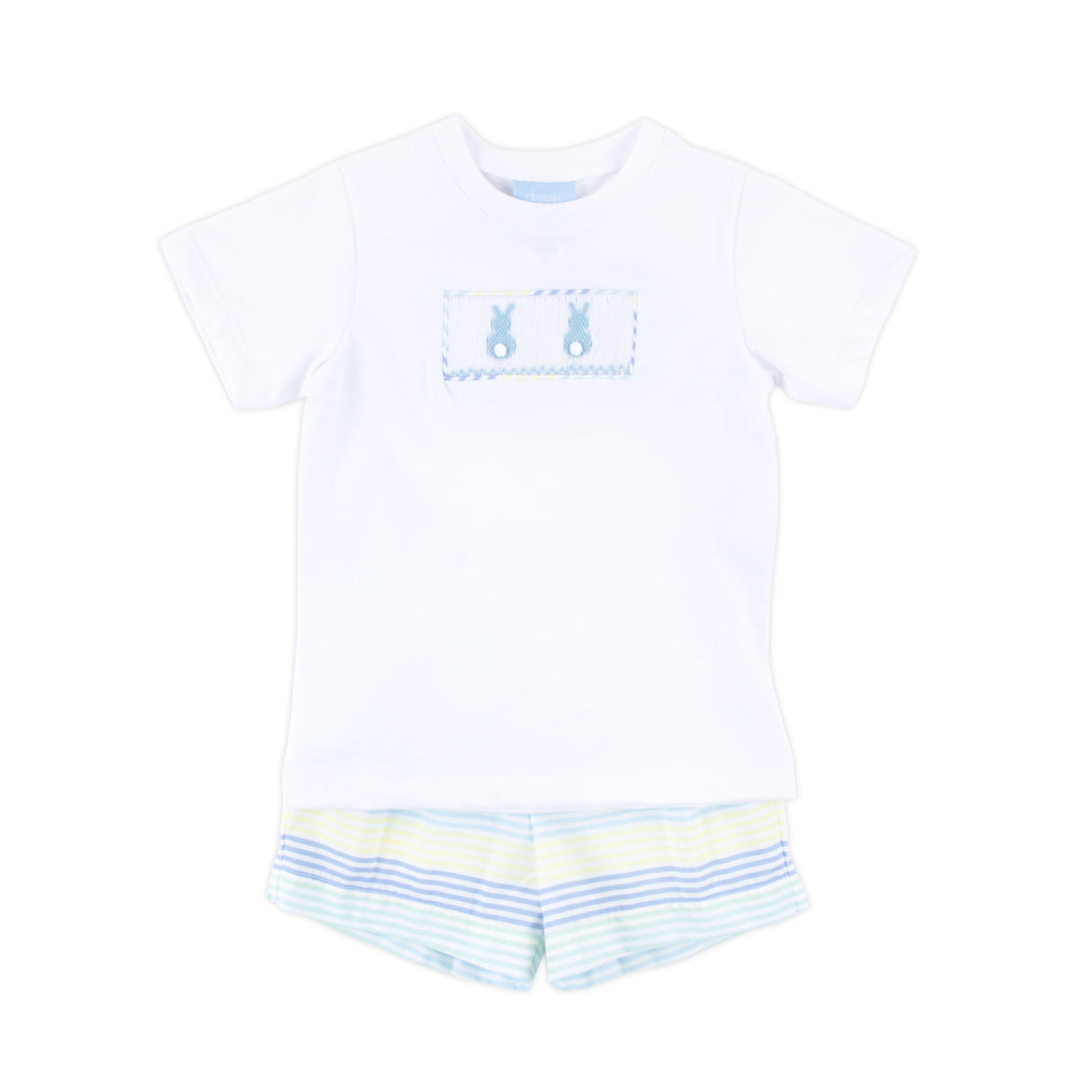 Spring Love Stripe Bunny Smocked Short Set