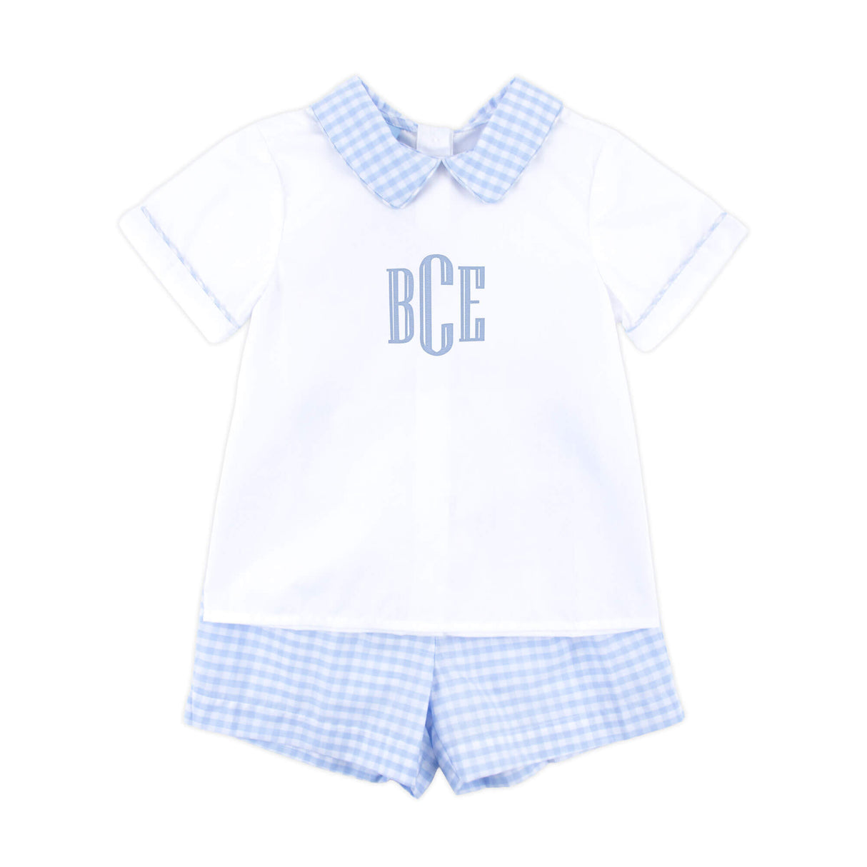 Light Blue Check Collared Short Set