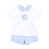 Light Blue Check Collared Short Set