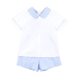 Light Blue Check Collared Short Set