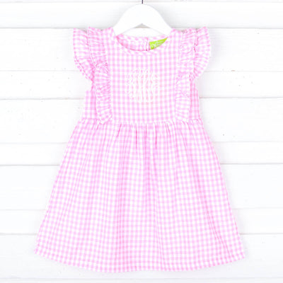 Pastel Pink Gingham Ruffle Kate Dress