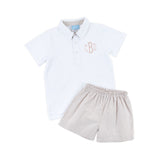 Khaki Gingham Polo Short Set