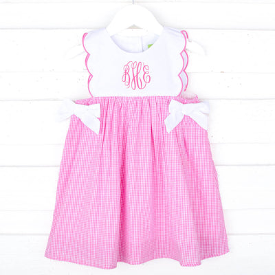 Pink Gingham Scalloped Bib Dress