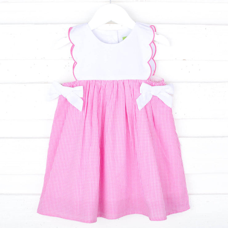 Pink Gingham Scalloped Bib Dress