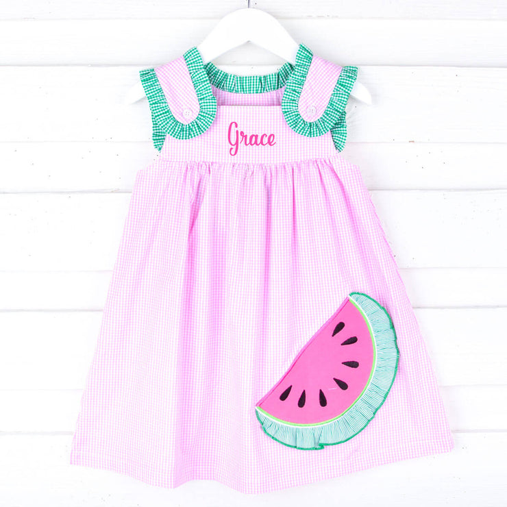 Sweet Watermelon Applique Pink Gingham Lulu Dress