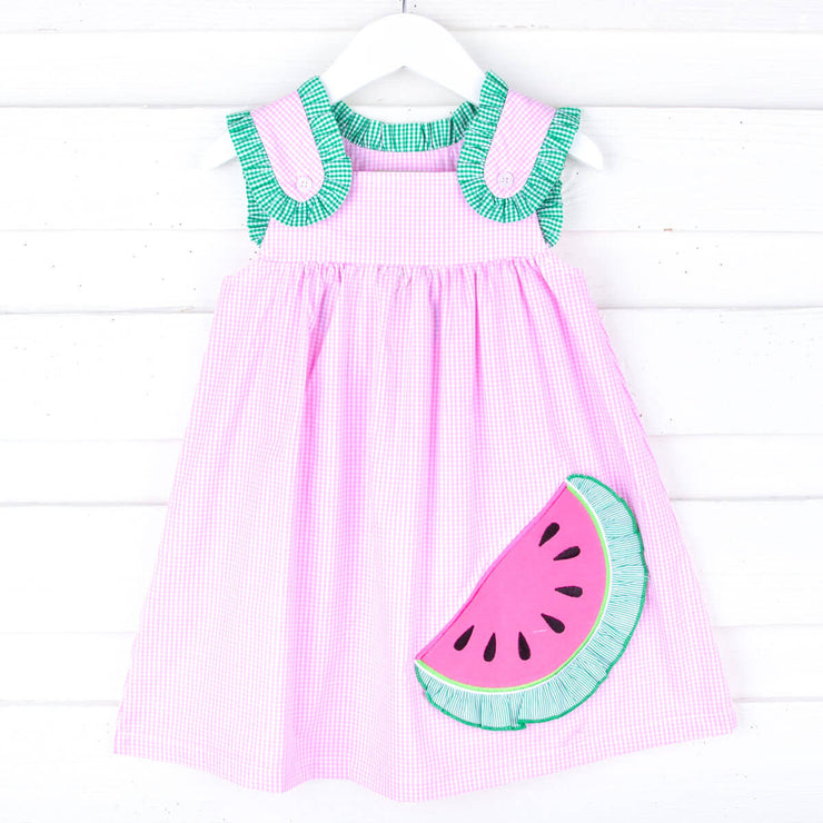 Sweet Watermelon Applique Pink Gingham Lulu Dress