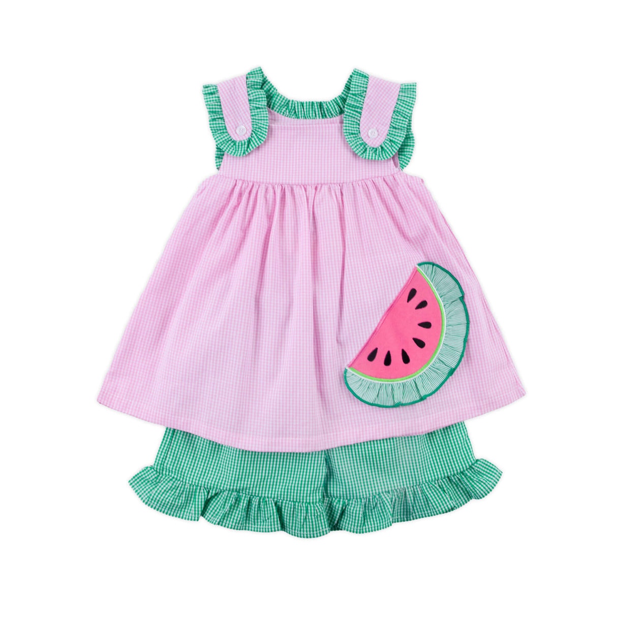 Sweet Watermelon Applique Pink Gingham Lulu Short Set