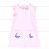 Sailboat Applique Pink Stripe Nicole Dress