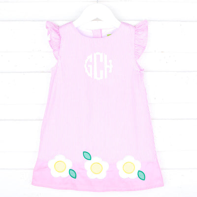 Blooming Daisy Applique Pink Stripe Emery Dress