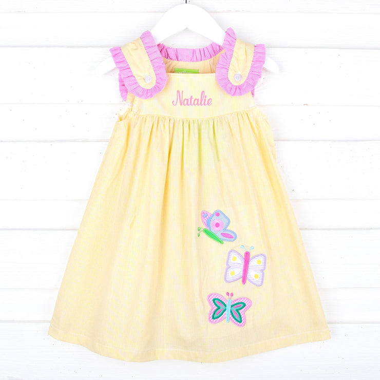 Spring Butterfly Yellow Gingham Lulu Dress