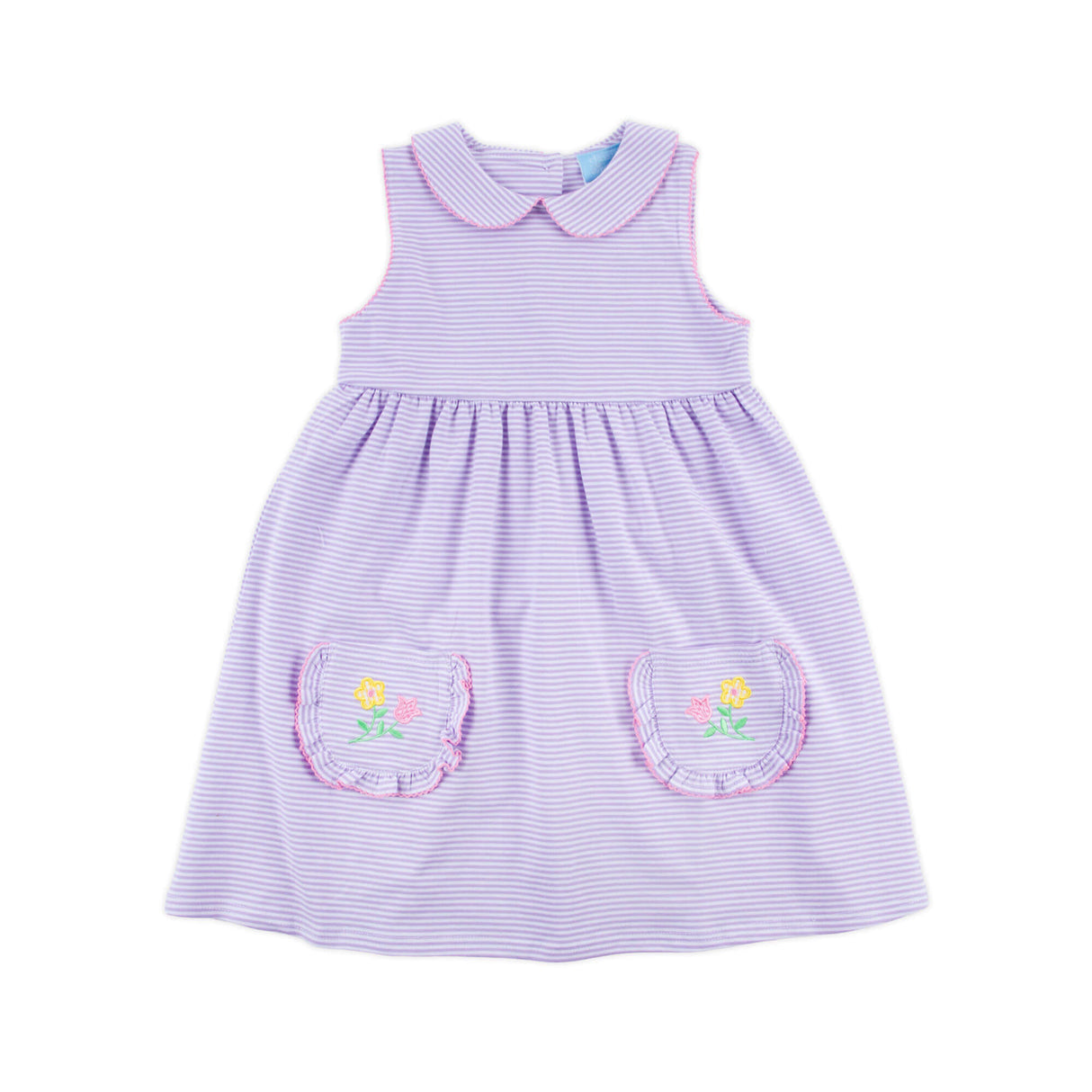 Flower Applique Purple Stripe Caroline Dress