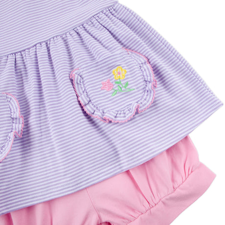 Flower Applique Purple Stripe Caroline Short Set