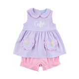 Flower Applique Purple Stripe Caroline Short Set