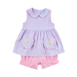 Flower Applique Purple Stripe Caroline Short Set