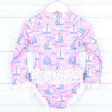 Positano Sailboat Pink One Piece Rash Guard Swimsuit