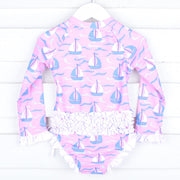 Positano Sailboat Pink One Piece Rash Guard Swimsuit