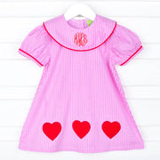 Heart Pink Gingham Dress with Red Trim