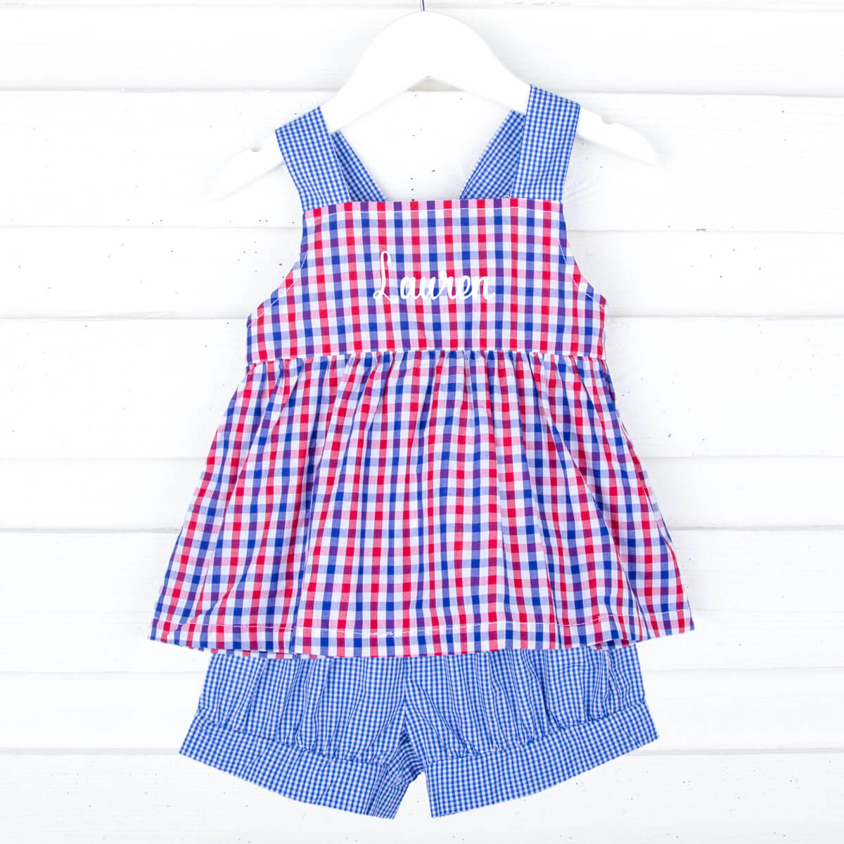 Patriotic Blue and Red Gingham Stella Short Set – Classic Whimsy