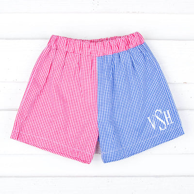 American Red And Blue Gingham Shorts