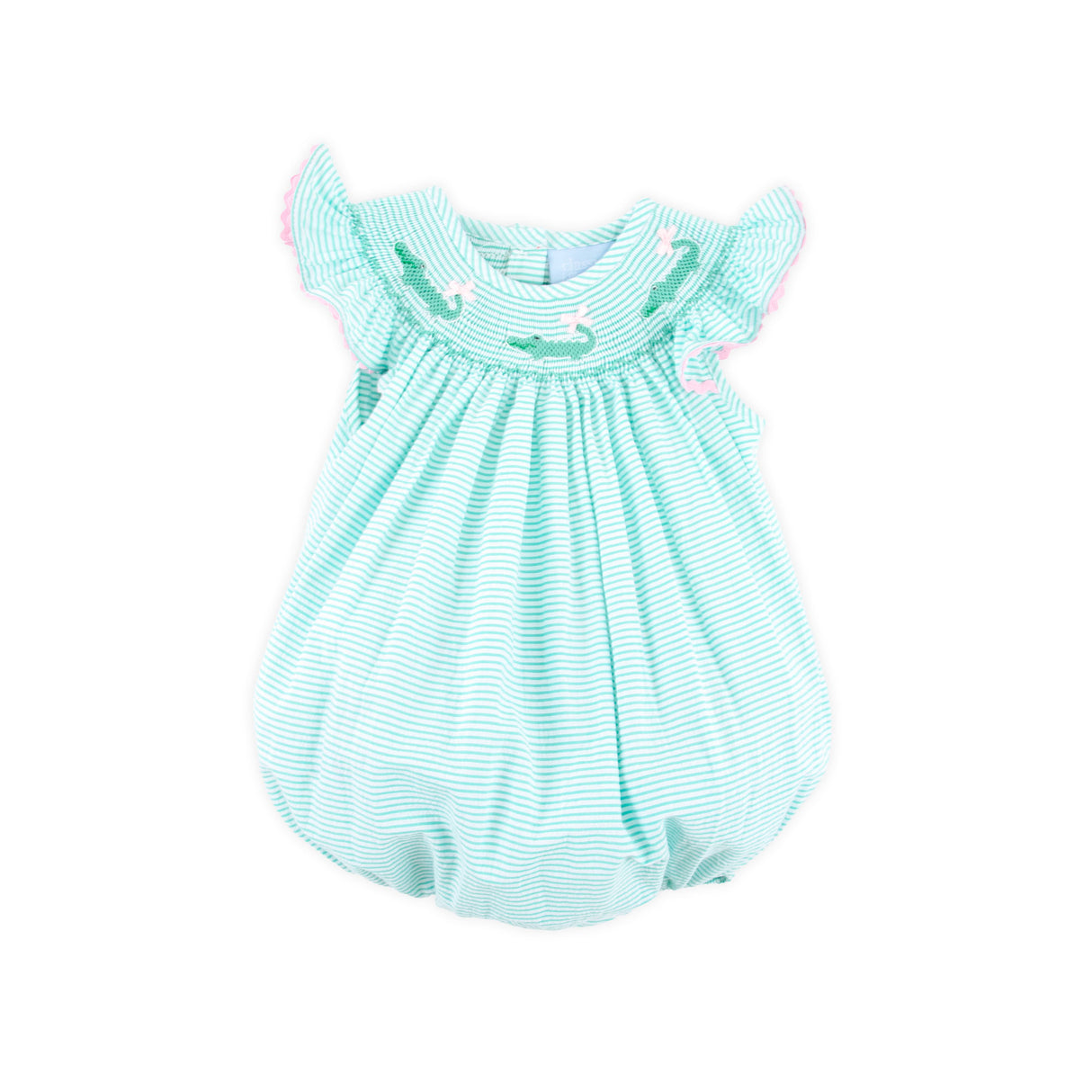 Green Seersucker Alligator Smocked Bubble