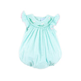 Green Seersucker Alligator Smocked Bubble