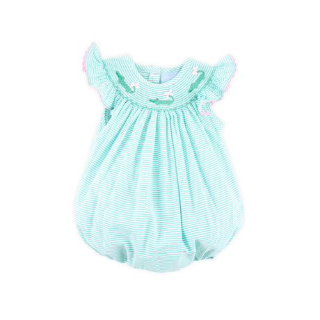 Green Seersucker Alligator Smocked Bubble