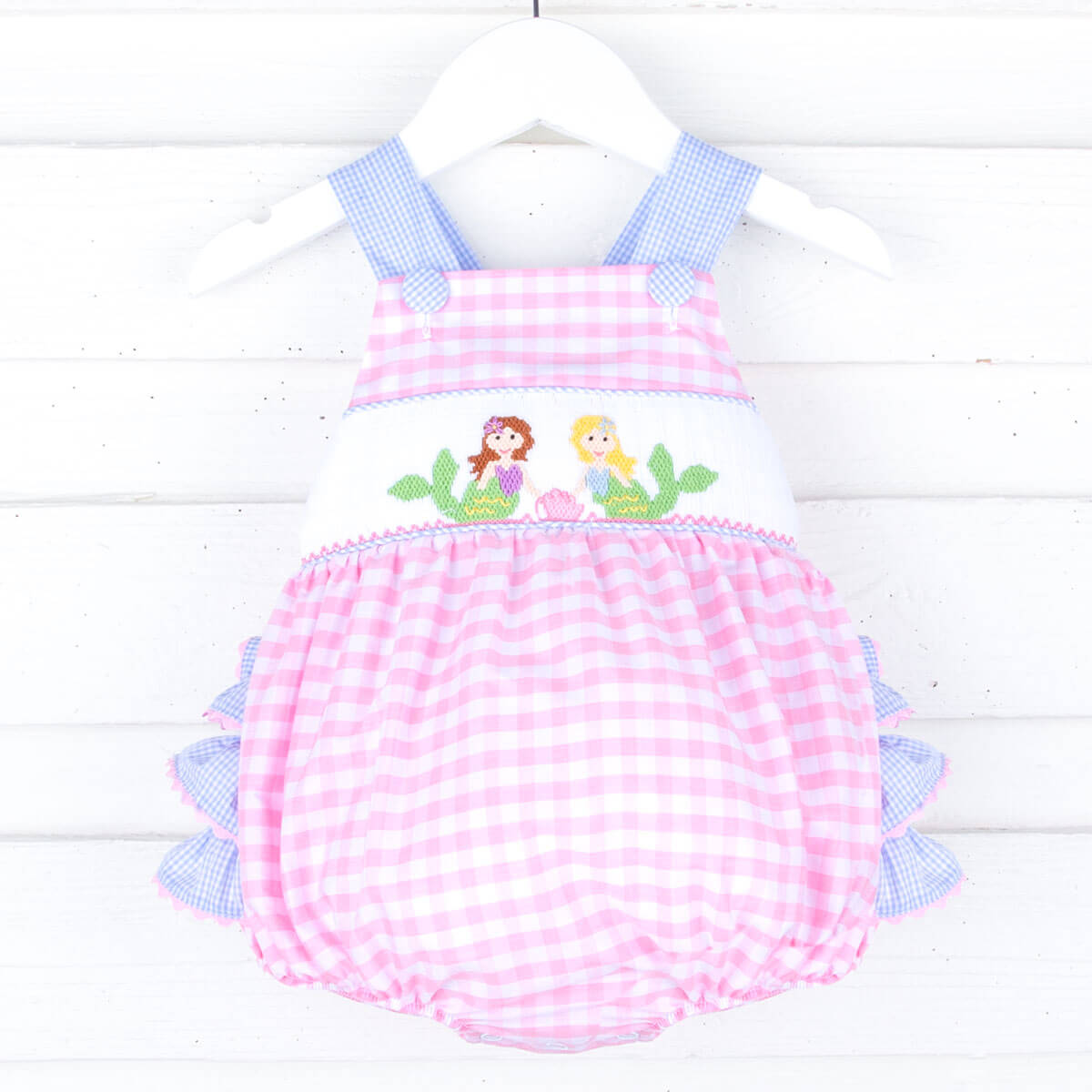 Beyond The Sea Pink Check Smocked Leah Bubble
