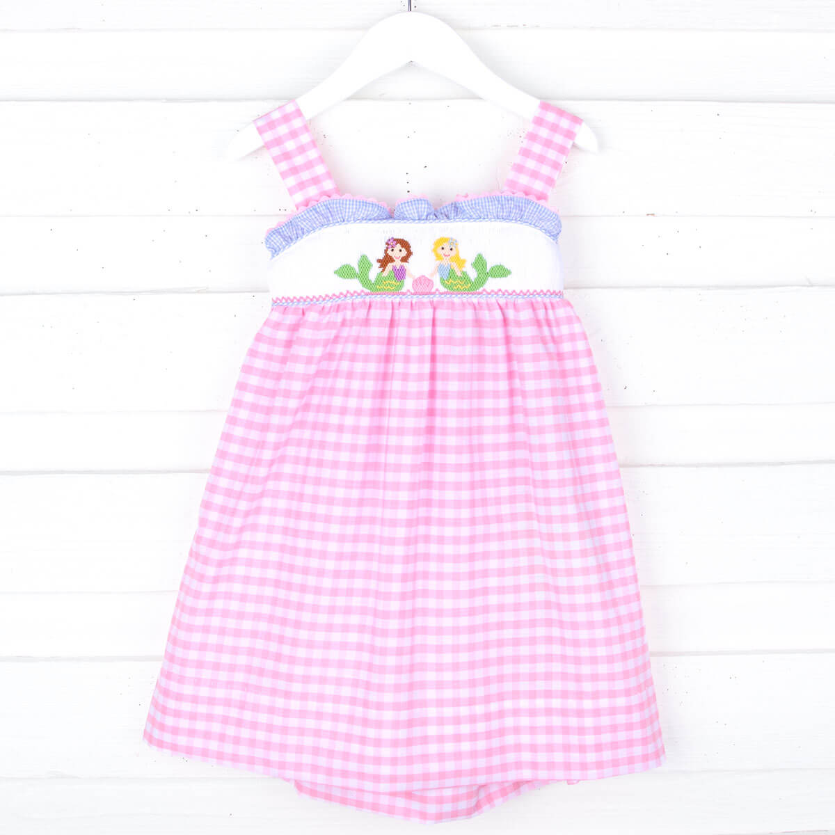 Mermaid Pink Check Smocked Cara Dress – Classic Whimsy