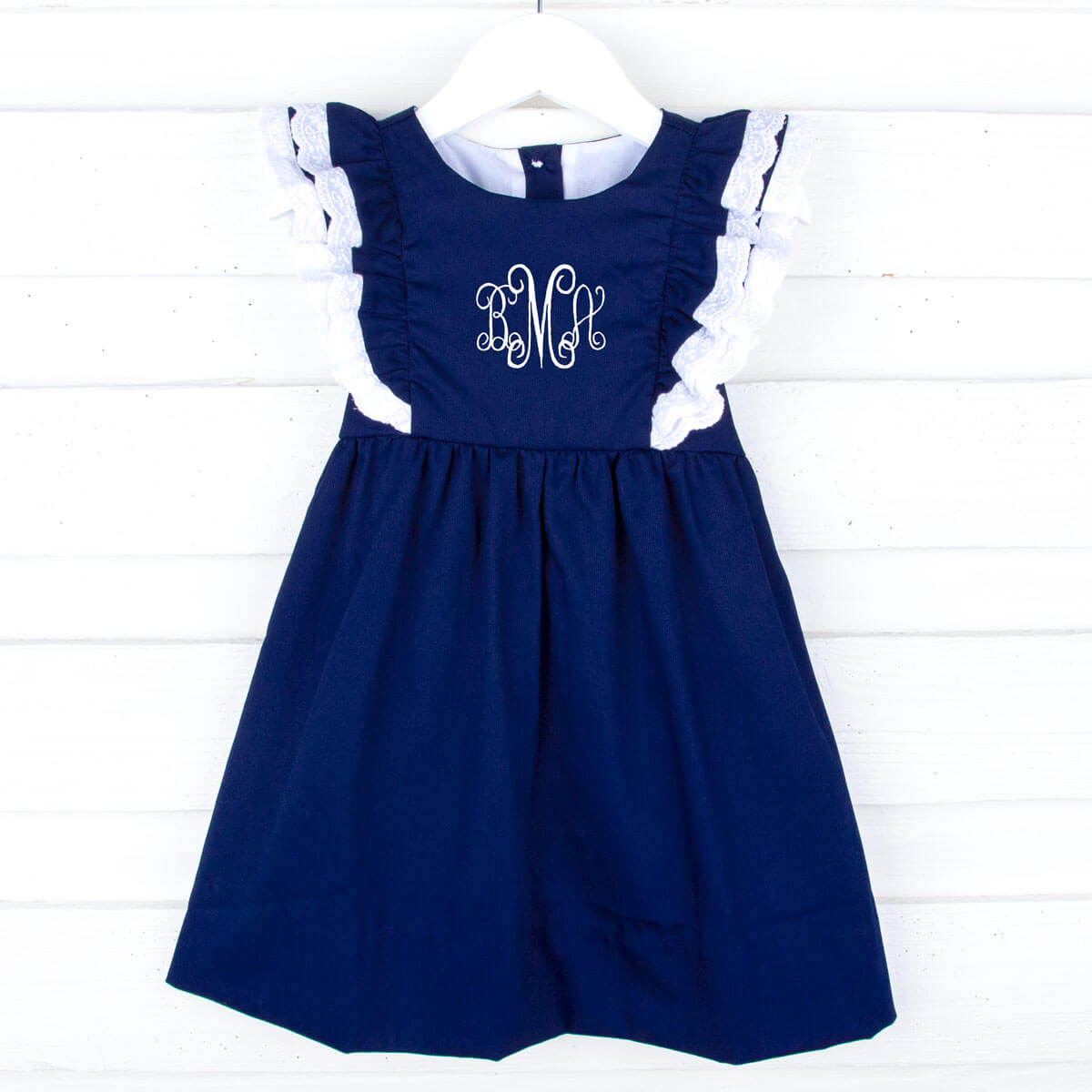 Navy blue dress with white trim hotsell