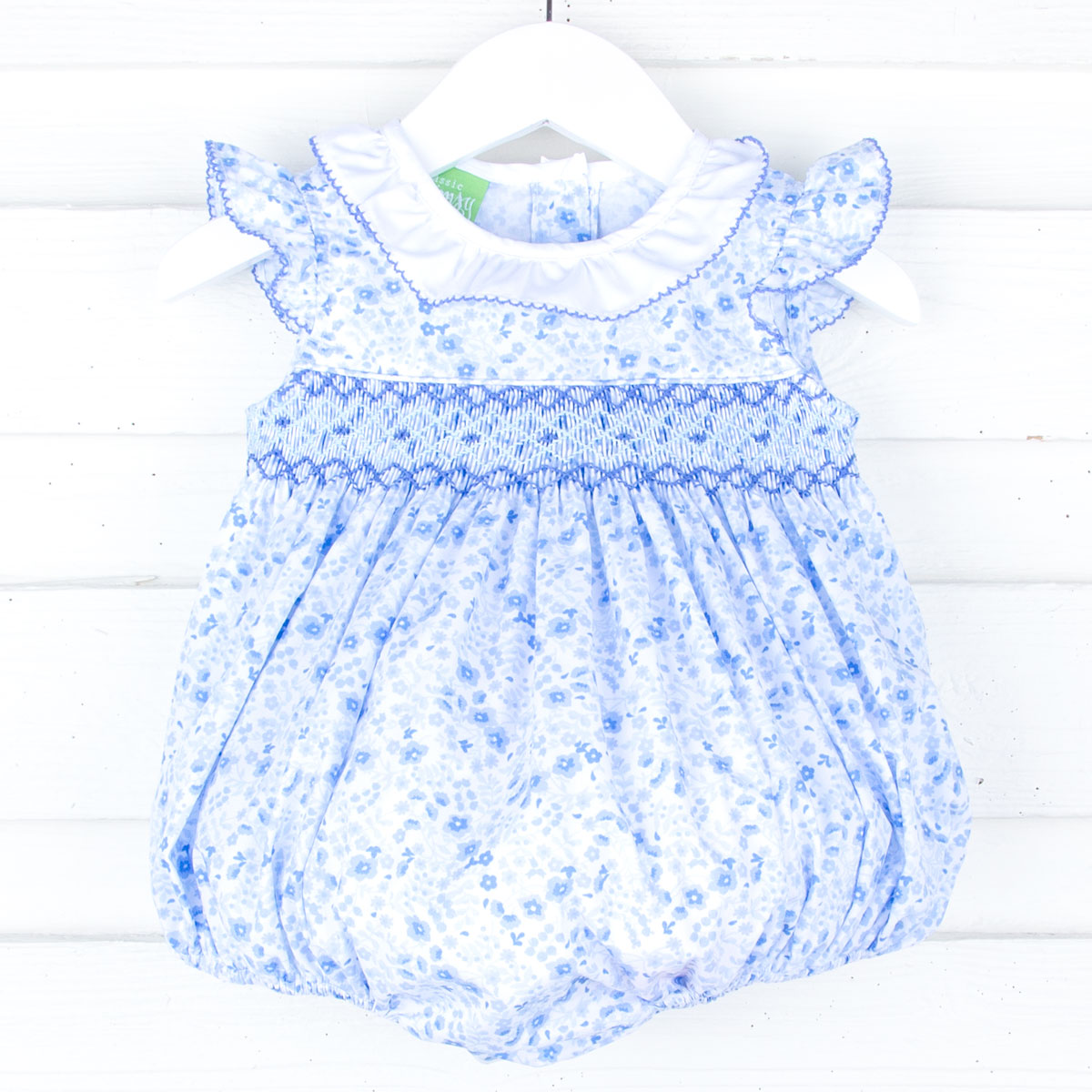 white christmas dresses Bagatelle White/Blue Silk Handmade Smocked Dress 10T main image 0