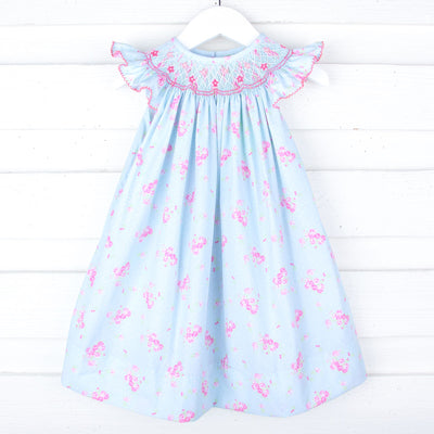 Mint Floral Smocked Angel Sleeve Dress