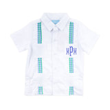 White with Blue & Green Embroidered Guayabera Shirt