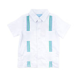 White with Blue & Green Embroidered Guayabera Shirt