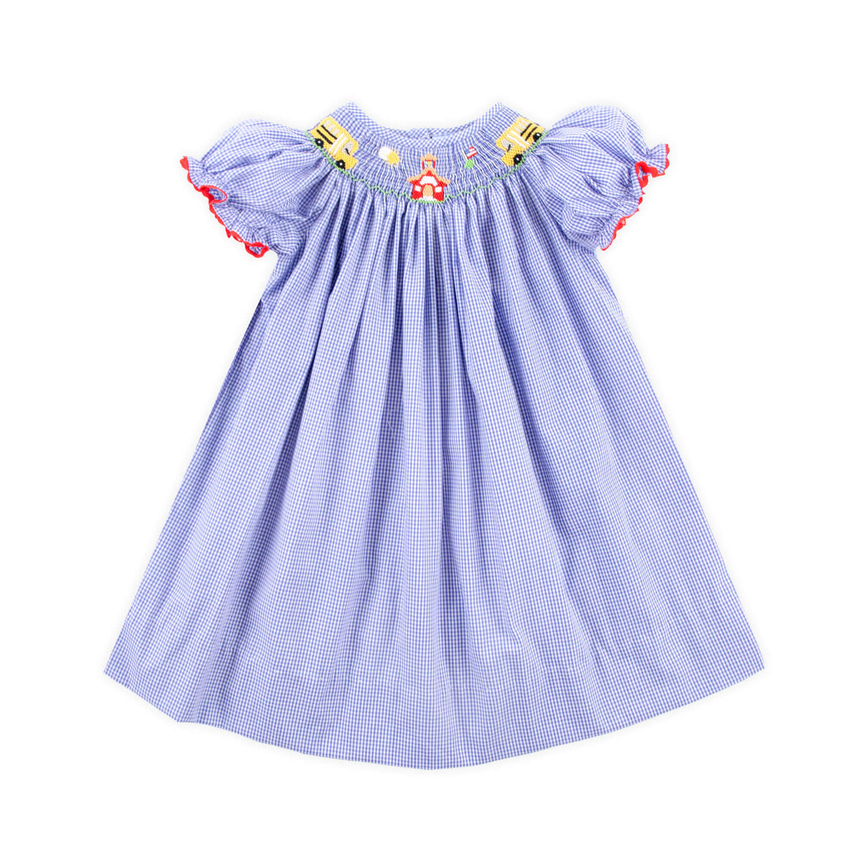School Bus Smocked Royal Gingham Bishop Dress