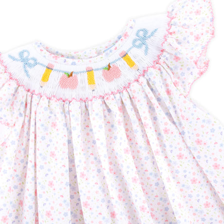 Pink Apple & Pencil Floral Smocked Short Set