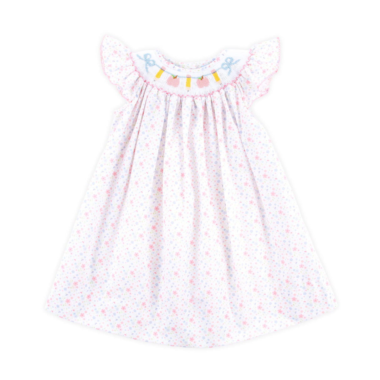 Pink Apple & Pencil Floral Smocked Dress