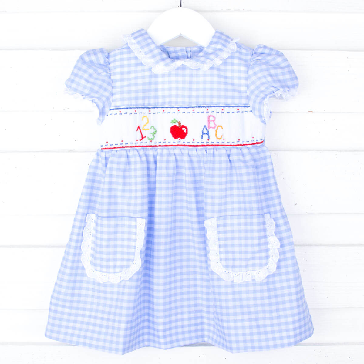 ABC Smocked Light Blue Gingham Cassie Dress by Classic Whimsy - Girls Dresses